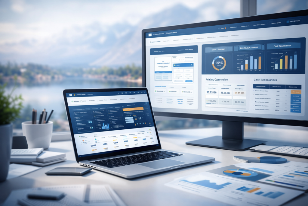 Website development cost breakdown in Srinagar with modern web design and pricing visuals